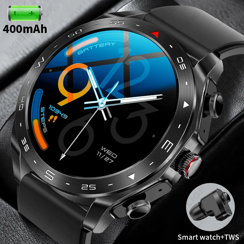 2026 New Men's Smart Watch TWS Headset 2 in 1 Wireless Bluetooth Dual Earbuds Call Health Monitor Sport Tracker Music Smartwatch