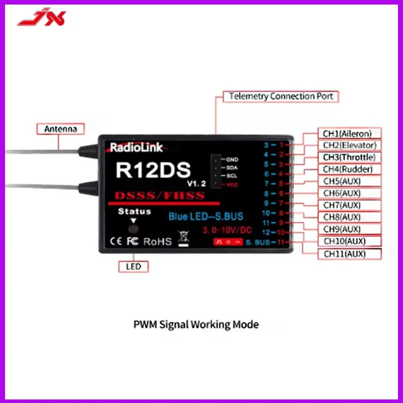 

RadioLink R12DS 2,4 ГГц 12-канальный приемник DSSS и FHSS для передатчика RadioLink AT9 AT9S AT10 AT10II Поддержка SBUS PWM