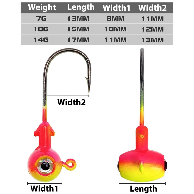 Conjunto de 5 gancho de cabeça com olhos de peixe 3d, acessórios de pesca, 3.5g/5g/7g/10g/14g