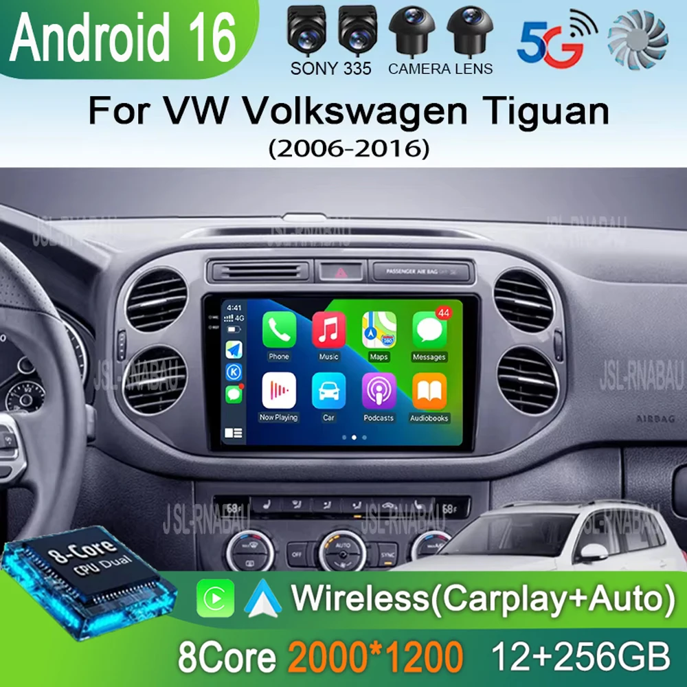 

Автомобильная магнитола Android 16 для VW Volkswagen Tiguan 1 NF 2006-2016 с беспроводным CarPlay, мультимедийный видеоплеер, 4G, GPS, Bluetooth