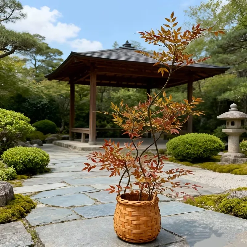 Planta Artificial de Nandina de 75-110 cm de Altura, Ramas de Palmera Tropicales Artificiales con Hojas de Bambú Verdes para Decoración del Hogar, Jardín u Oficina, Plástico