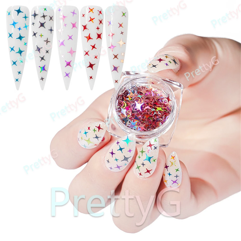 Prettyg 1 caixa mix estrela de quatro pontas lantejoulas glitter forma brilho estrela cor holográfica glitter para resina diy decoração da arte do prego