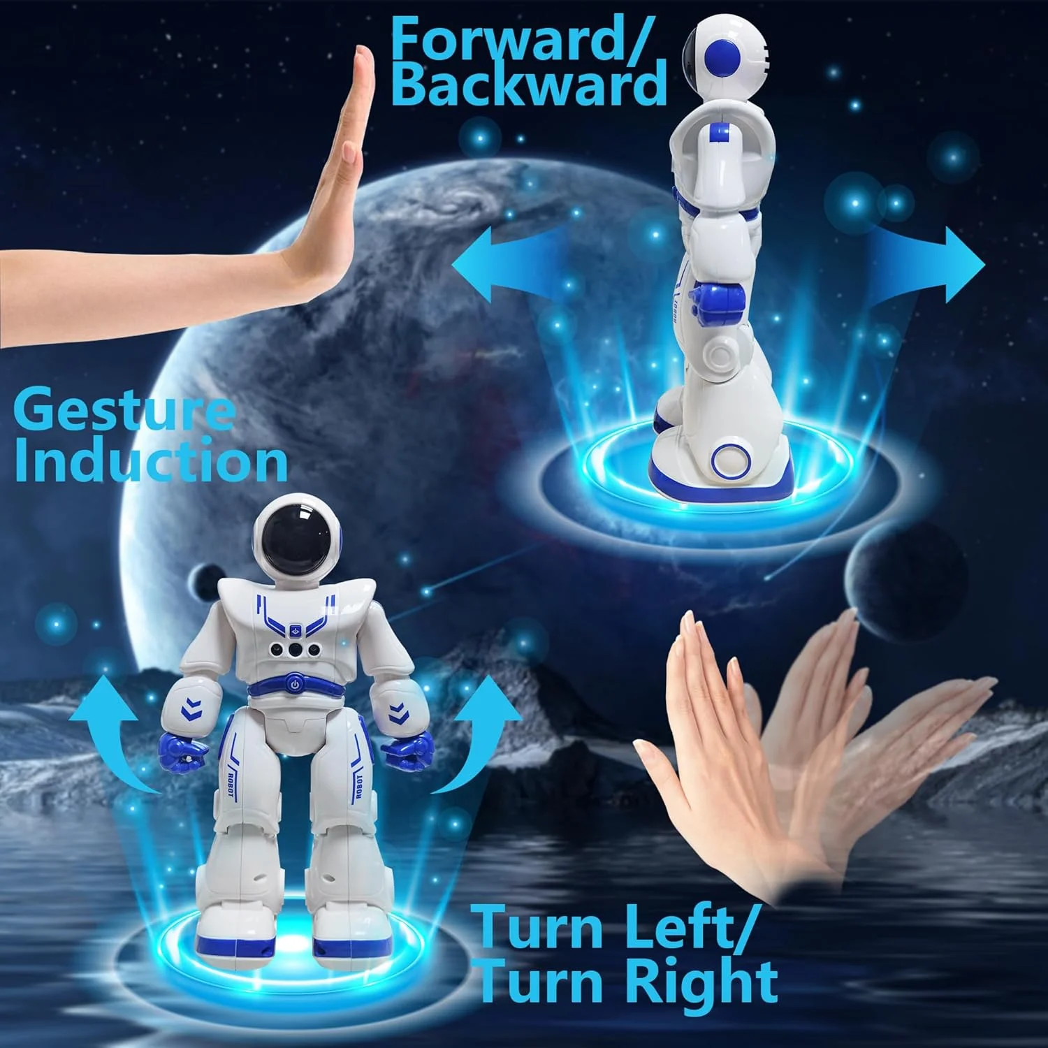 Intelligent Gesture-Sensing Programmable Interactive Robot (Blue) - with Led Lights/Usb Charging/Safety-Certified Material Blue