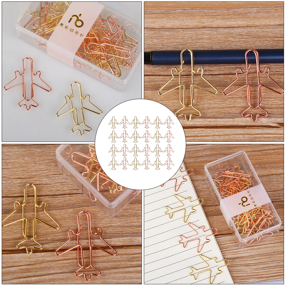 

24pcs Creative Paperclip Practical Bookmark Airplane Shaped Lovely Office Supplies Gifts Paper Clips Note Clips