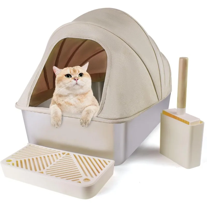 

Upgrade Stainless Steel Cat Litter Box, XL Large Enclosed Cat Litter Boxes with Spacious for Big Cats, Premium Metal High Sided