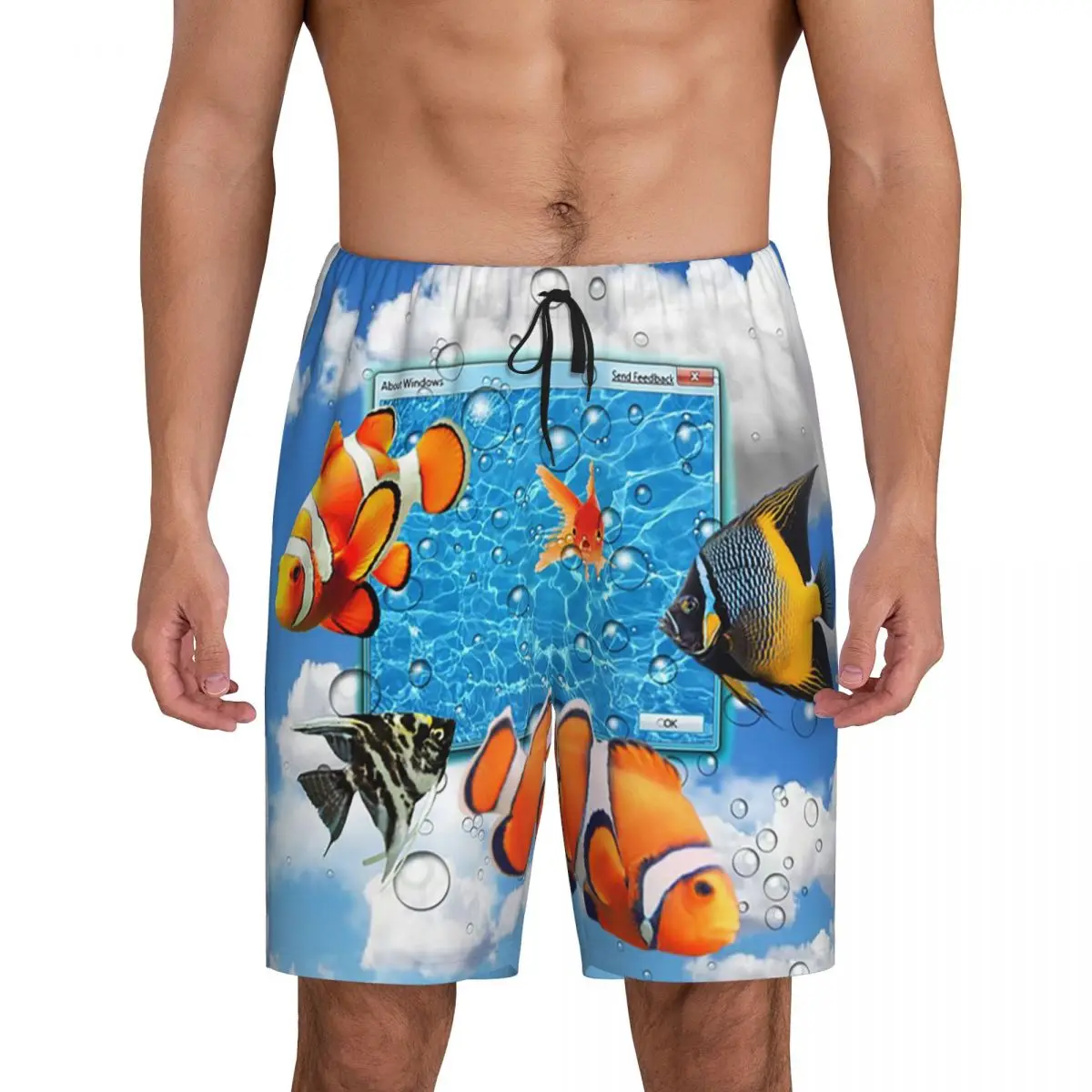 

Custom Swimming Frutiger Aero Fish Short Pajama Pants Men Sleepwear Sleep Lounge Bottom Shorts Sleeping Pants
