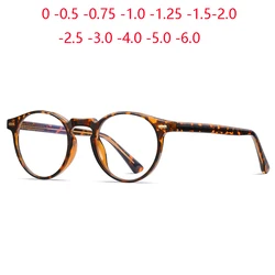 Anti-Blau-Strahlen-Rundbrille fĂźr den kurzsichtigen Leopardenrahmen, verschreibungspflichtige Studentenbrille 0 -0,5 -0,75 bis -6,0