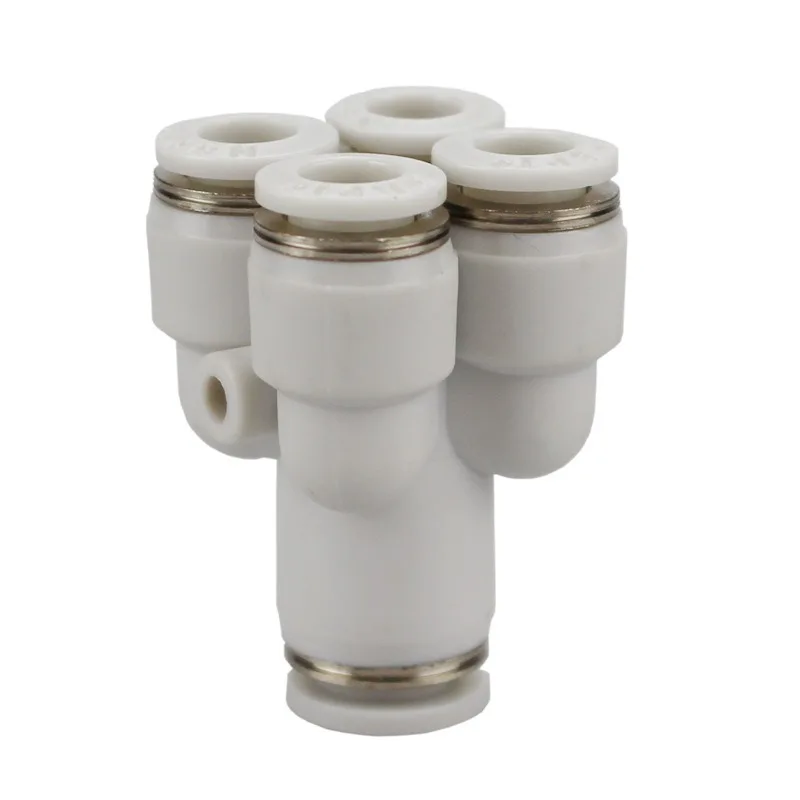 Quick Release Push in Connector Variable Diameter 4 6 8 1012mm OD Tube PRG  Five Ways White Pneumatic Air Fitting