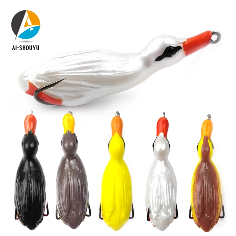 

AI-SHOUYU 1PCS New Duck Soft Lure 22g 11cm 3D Eyes Topwater Duck With Treble hooks For Snakehead Fishing Lure Soft Lures Baits