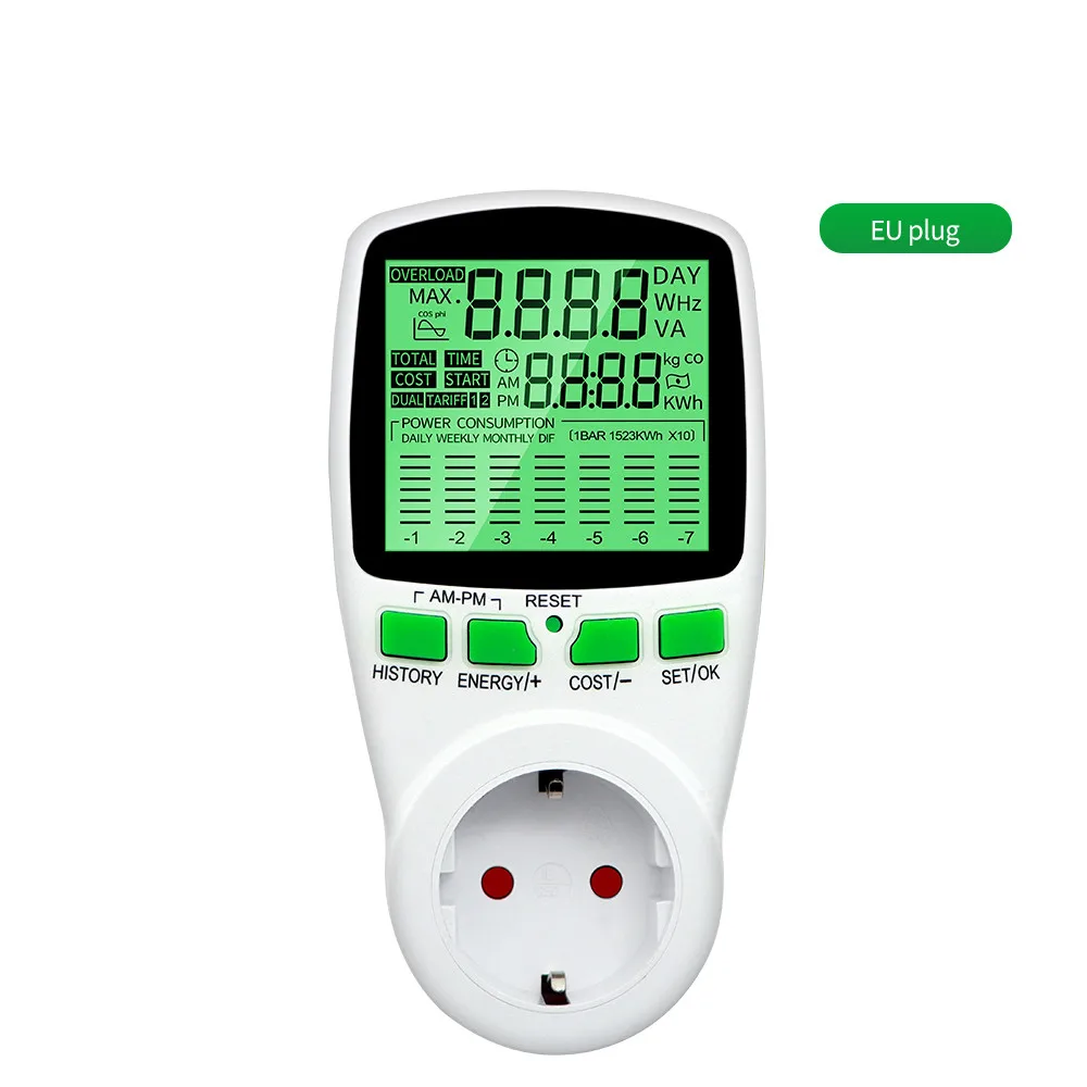 Digitaler Spannungs-Wattmeter, US/UK/EU-Steckdose, Energiezähler, Leistungsmesser für Wattzahl, kWh-Leistungsmesser mit Hintergrundbeleuchtung – Detail 11