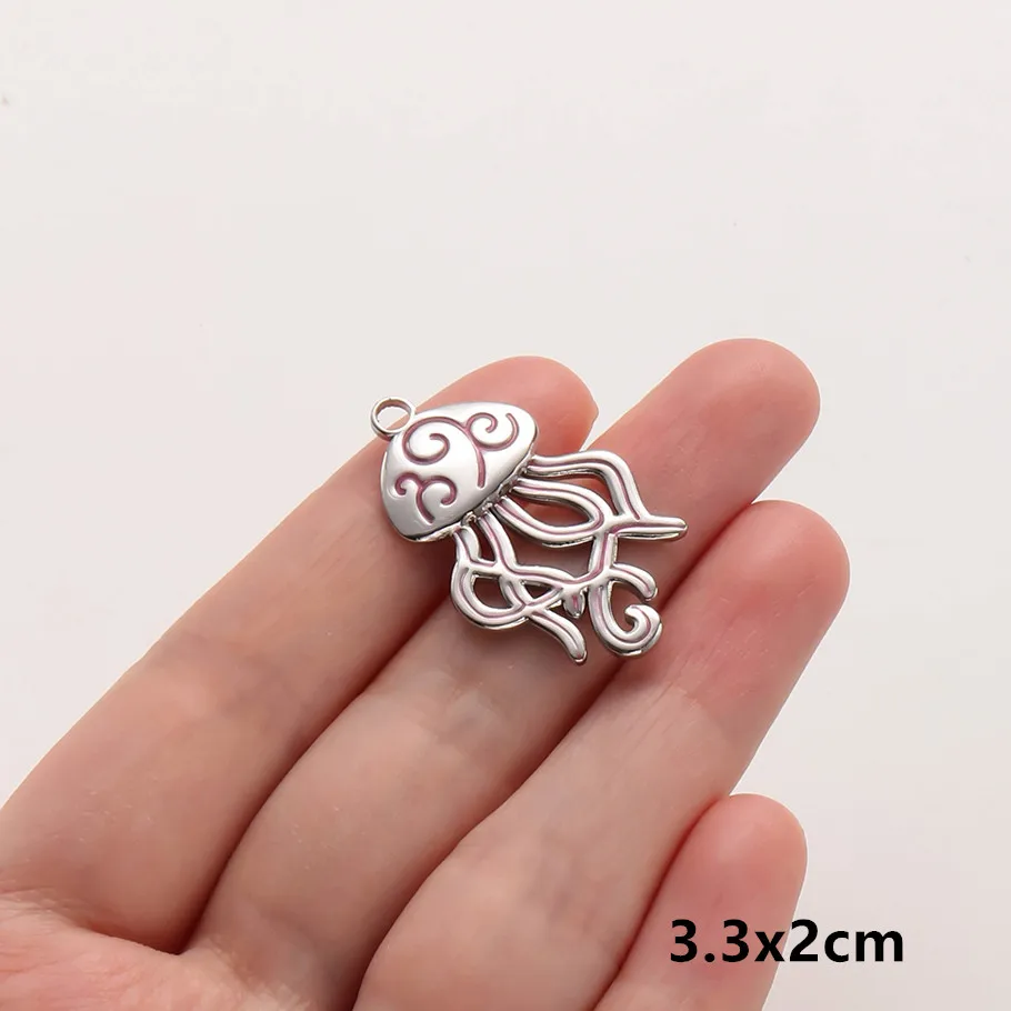 6 Stück Großhandel Rosa/Pinkfarbene Emaille-Tieranhänger Flamingo Schmetterling Seestern Edelstahl-Charms für Schmuckherstellung Halskette – Detail 4