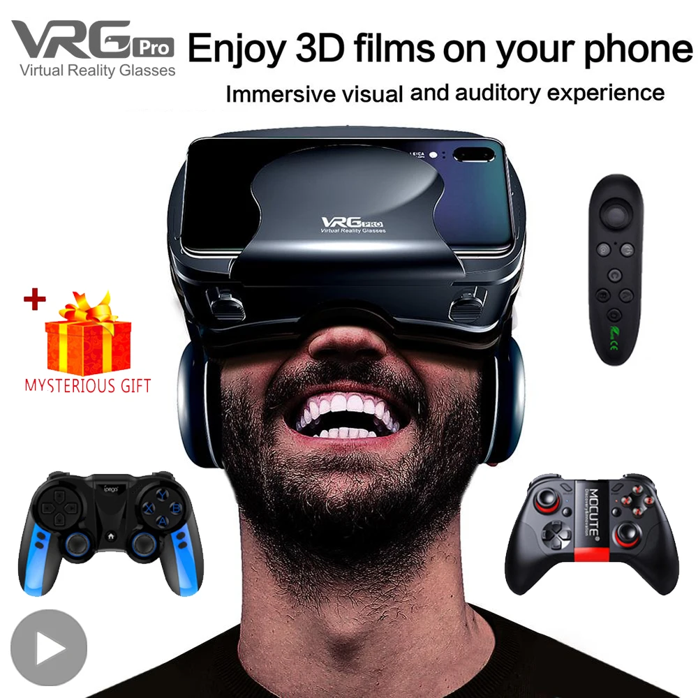 VRG Pro ثلاثية الأبعاد الواقع الافتراضي VR نظارات أجهزة سماعة Viar نظارات خوذة العدسات الذكية للهواتف الذكية عارض أجهزة الخلايا