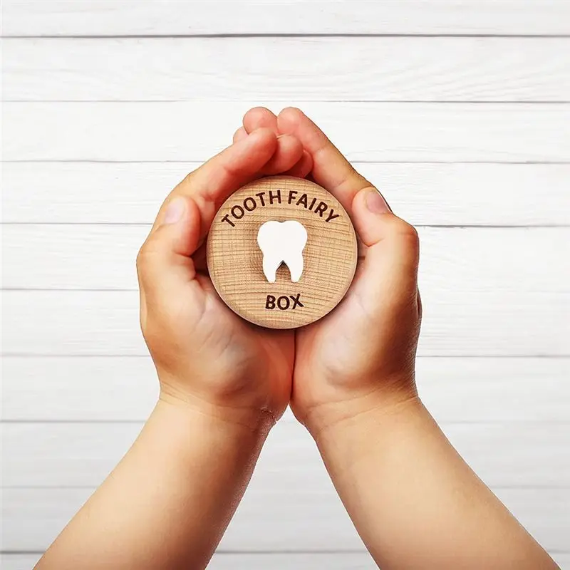 ABTI-Tooth Fairy Wood Box Kids Tooth Boxes Cute 3D Carved Dropped Tooth Keepsake Storage Box Gift For Boy And Girls
