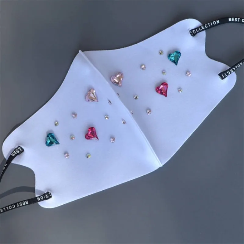 Women Elegant Fashion Spring Summer Sunscreen Mask Handmade Rhinestone Decoration Windproof Dustproof Washable Ear Loop Mask