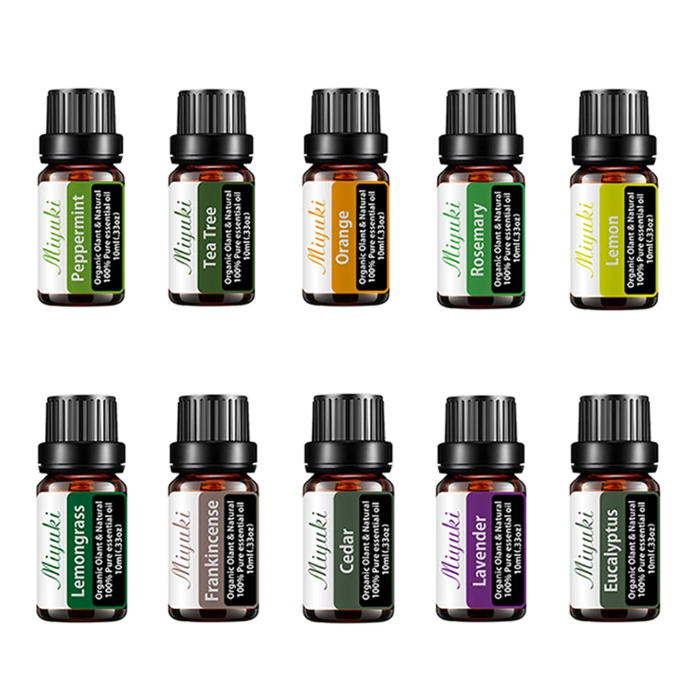 10Pcs Kits Pure Natural Essential Oils Gift Set Purify Air Diffuser Aroma Oil Lavender Lemon Tea Tree Sweet Orange Rosemary