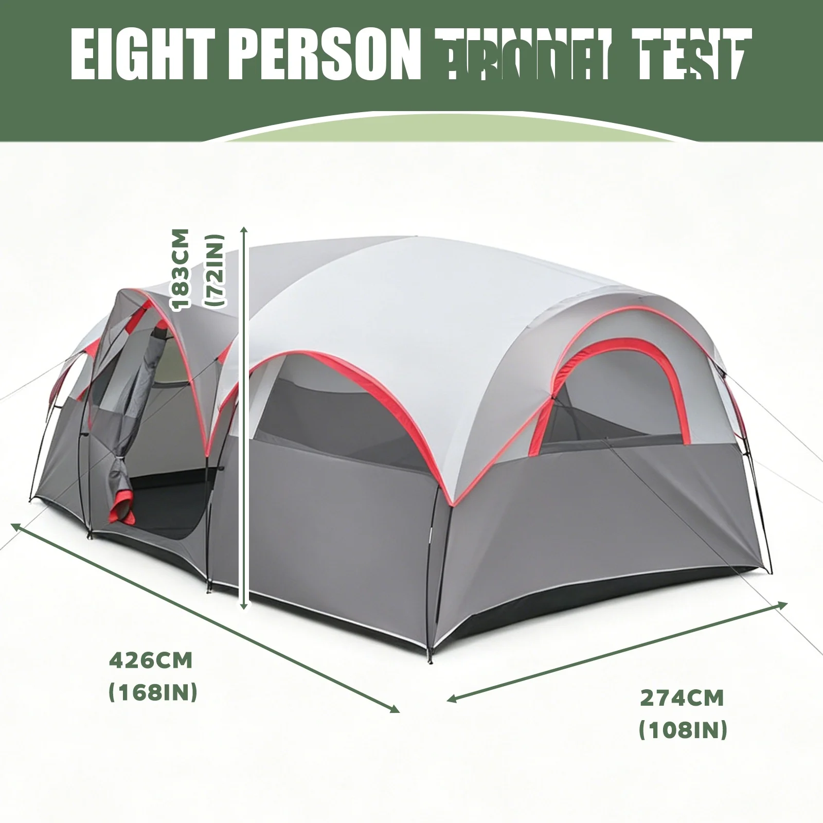 Portable 8‑People Tunnel Camping Tent Large Space Family Outdoor Tent with Mesh Window Carry Bag for Camp Trip