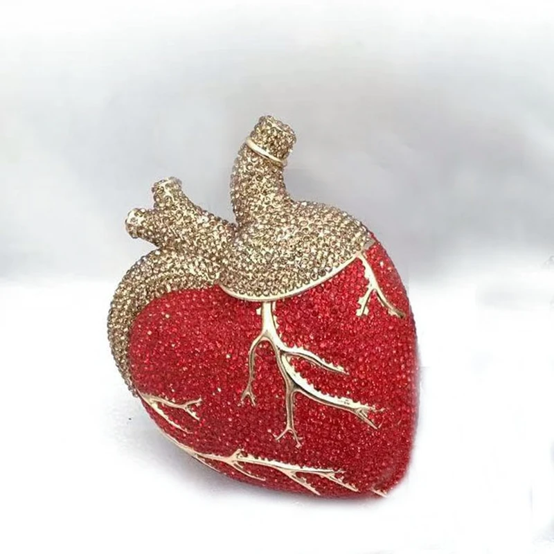 

XIYUAN Women Red Heart Shaped Crystals Evening Bag Wedding Party Diamond Clutch Purse Luxury Rhinestone Handbag Pink Wallet Bags