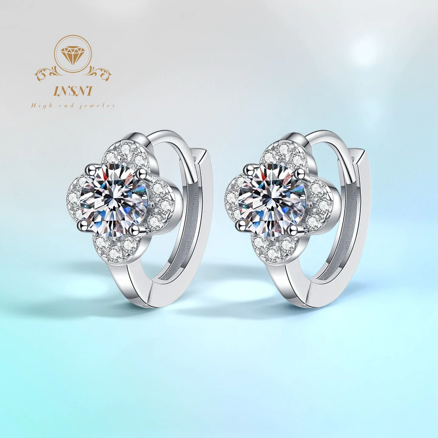 

1Ct Eternal Clover Studs S925 Platinum-Bezel Four-Leaf Moissanite GBA Certified Luxury Jewelry with Velvet Case Free Gift Box