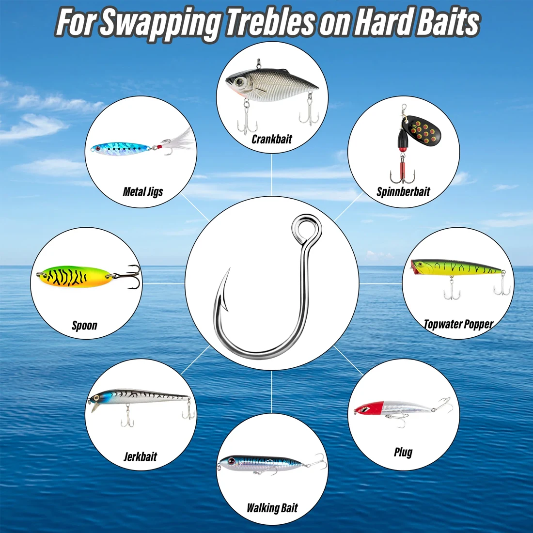 FishTrip Inline Single Hook Lures Hook Saltwater Hook Wide Gap for Replace Treble Hooks on Lures, Big Game Predator