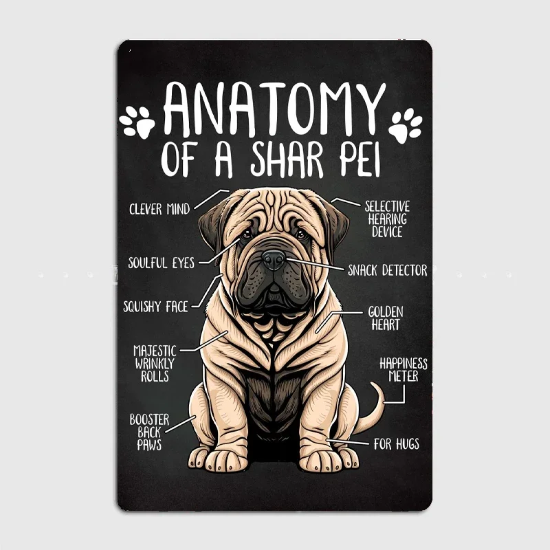 Anatomy of a Shar Pei  Metal Sign Mural Painting Cinema Living Room Cinema Funny Tin Sign Poster