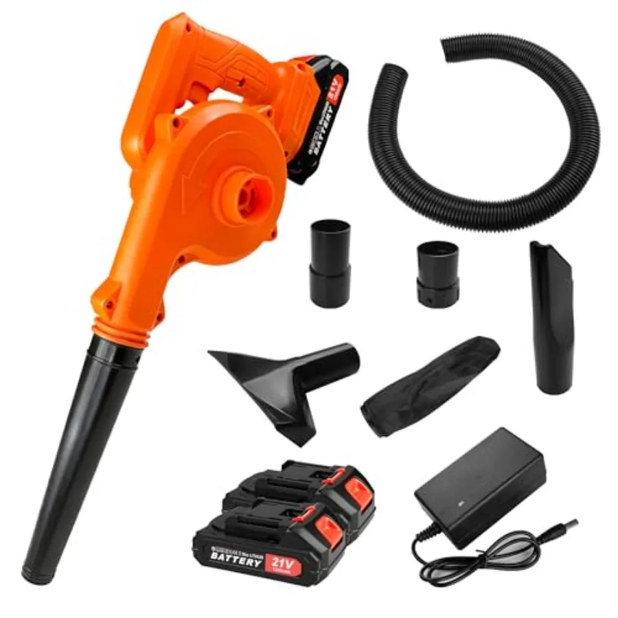 

Cordless Leaf BlowerandVacuum 2-in-1300W Equivalent Power 12000RPM High-Speed Motor Dual 1300mAh Batteries 5 Nozzles Lightweigh