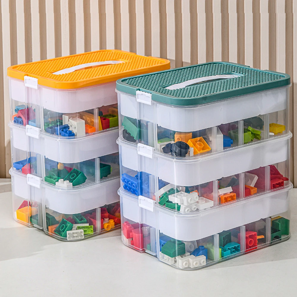 Scatola portaoggetti a 3 livelli per mattoncini da costruzione, ideale per bambini, per Lego, puzzle, contenitore regolabile per oggetti vari, contenitore piccolo per la classificazione, scatola