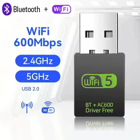 600Mbps 2.4G 5GHz USB WiFi Bluetooth Adapter 2 in1 Dongle Network Card USB WiFi 5 Network Wireless External Receiver for PC