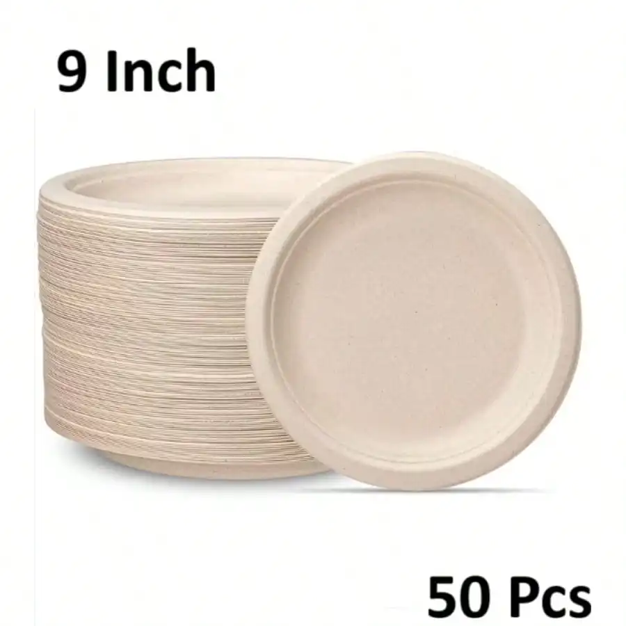 

Plates 9" Round Plates Disposable Heavy Duty Paper Plates Bulk, 50-Pack