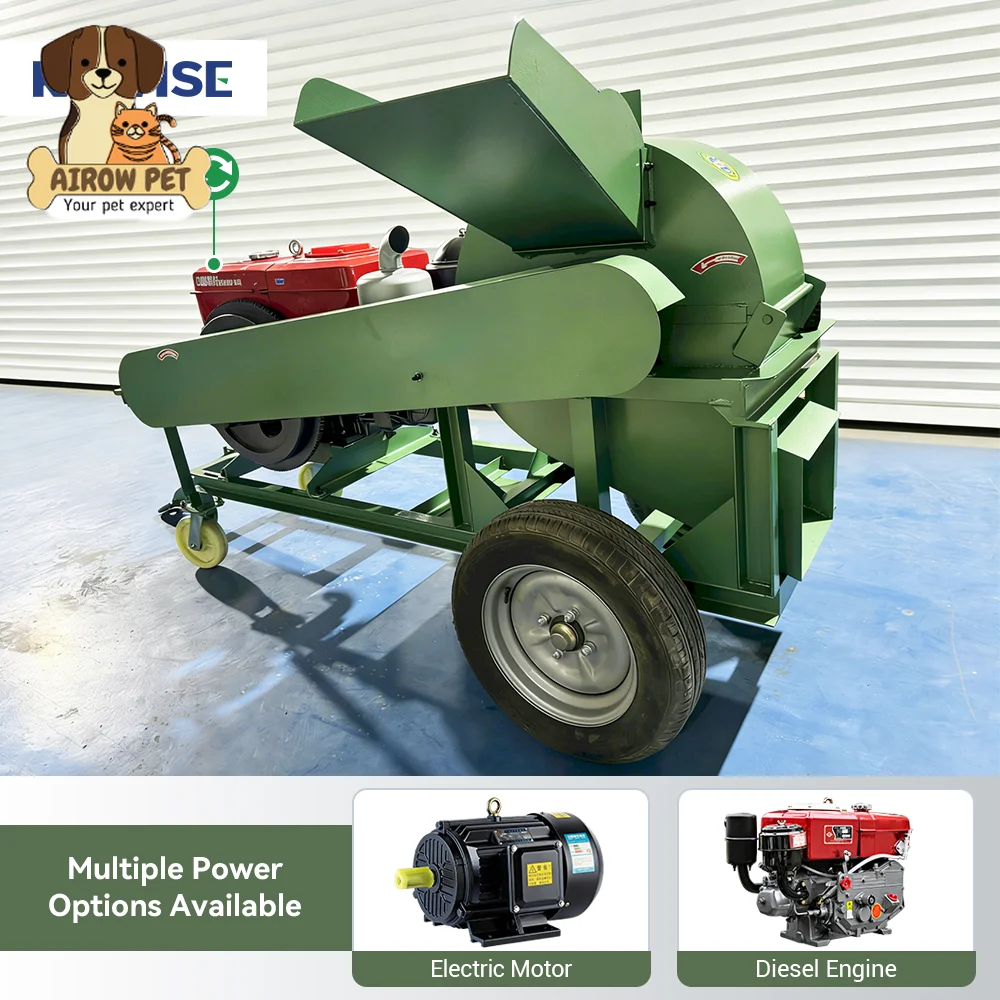 AIROW New Automatic Diesel Wood Crusher Machine with Water-Cooled Engine for Bamboo Tree Limbs and Mixed Wood Waste Processing