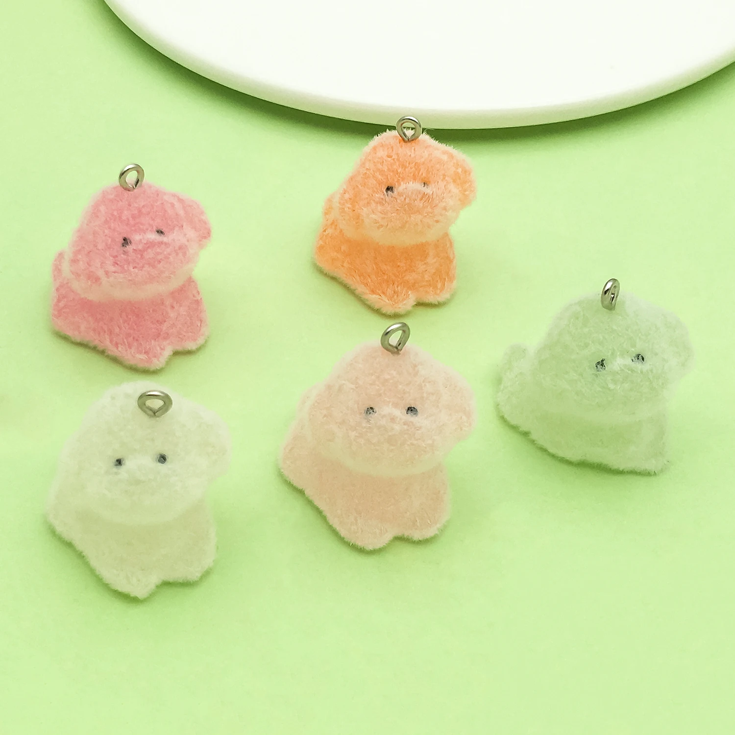 5pcs 3D Cute Flocking Luminous Dog Charms Resin Animal Pendants for DIY Bracelets Necklaces Earrings Jewelry Making Accessories