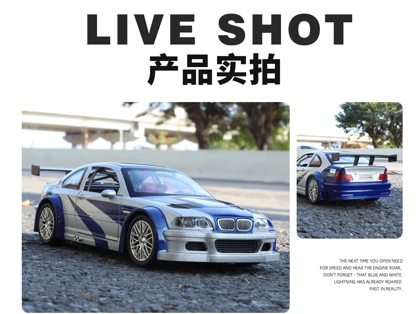 1:24 M3 GTR E46 Racing Alloy Metal Diecast Model Car Sound and Light Pull Back Collectibles Hobby Birthday