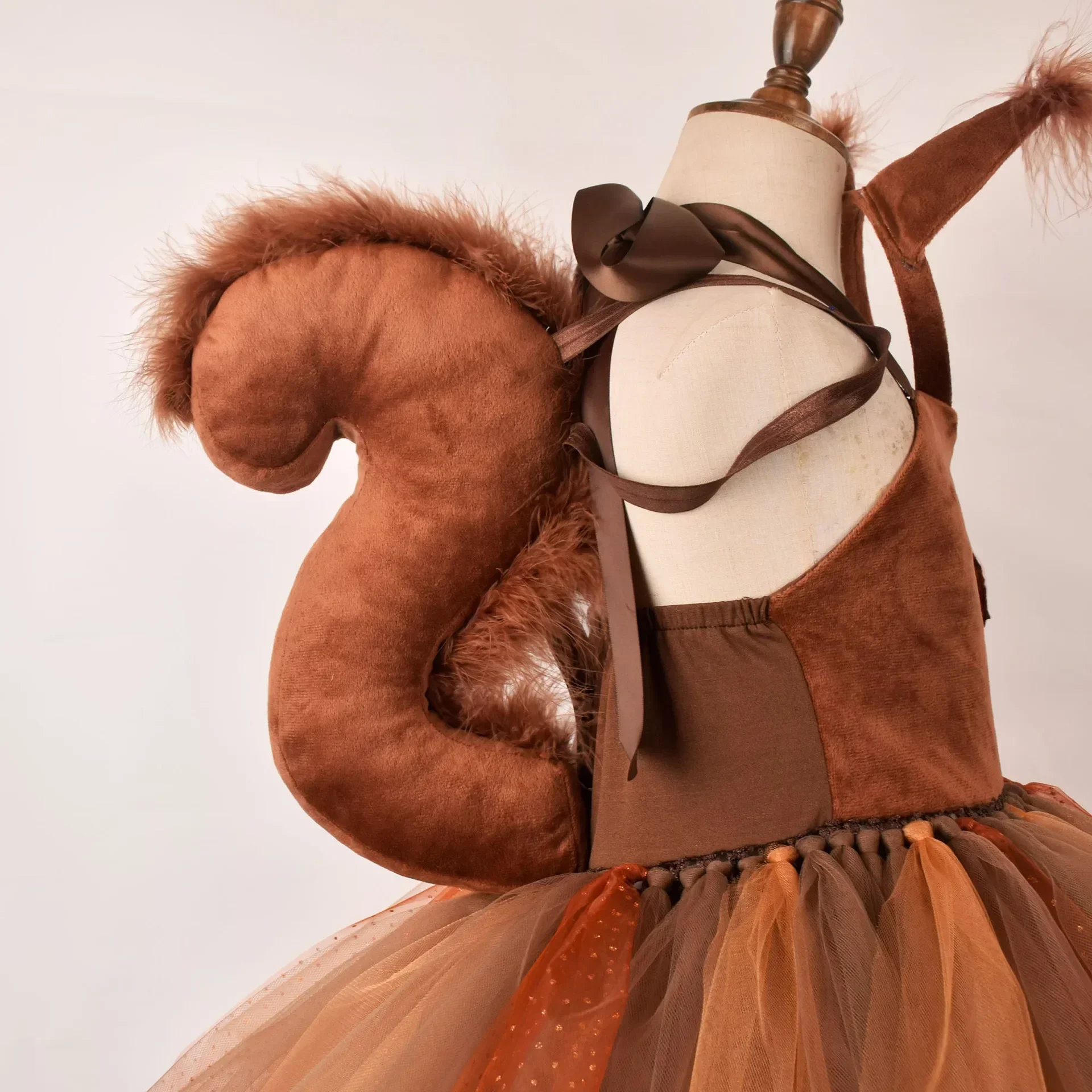 Halloween Brown Animal Squirrels Dress for Girls Cosplay Costume with Tail Headband Halloween Birthday Party Gifts 2025