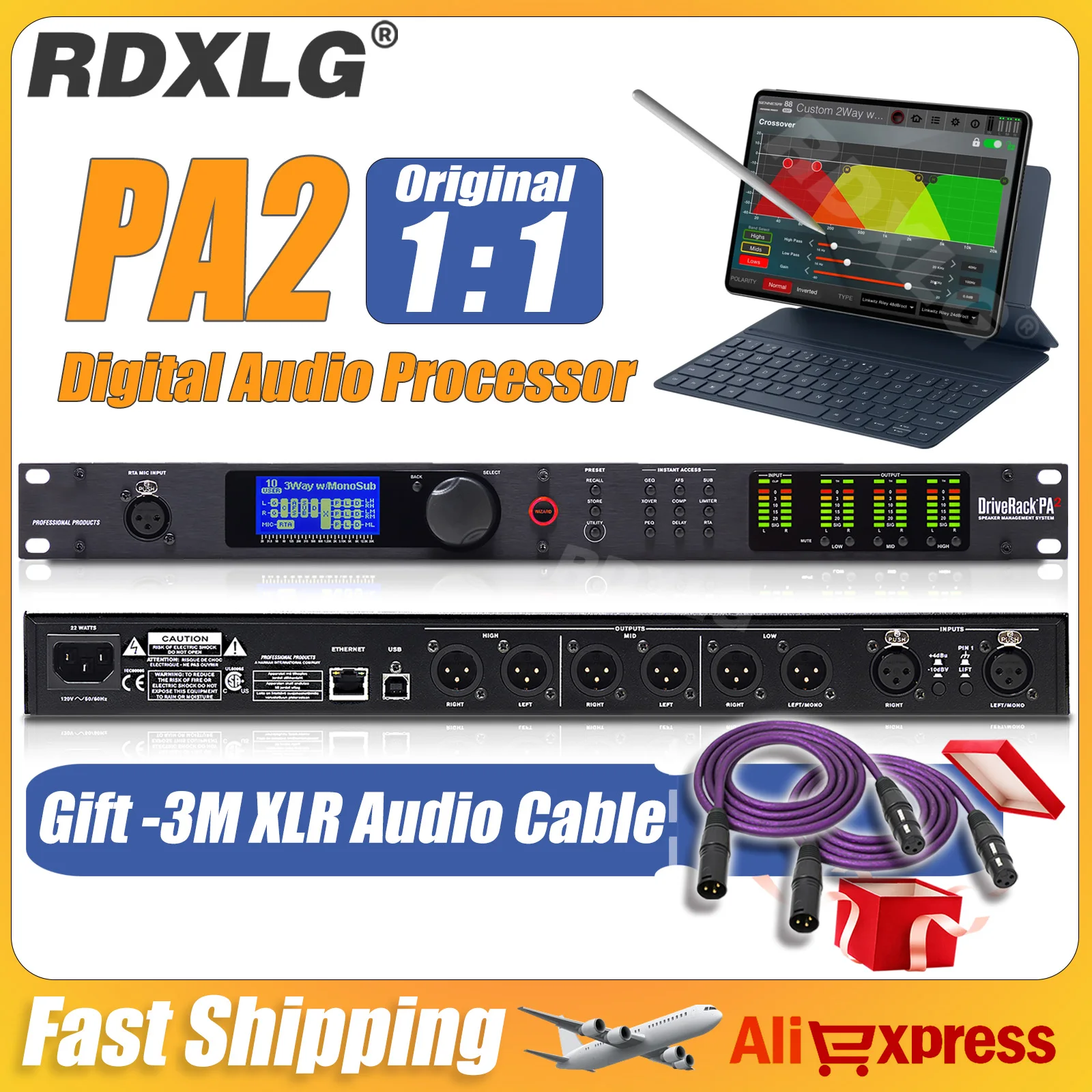 RDXLG PA2 Audio Processor of 2 Inputs and 6 Outputs, Original Software, Professional Audio Controller, Professional Speaker
