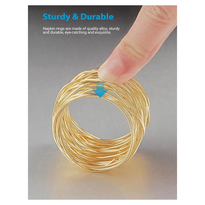 Twisted Wire Mesh Napkin Rings Holders Wedding Christmas Gathering Gold 12Pcs-AT35