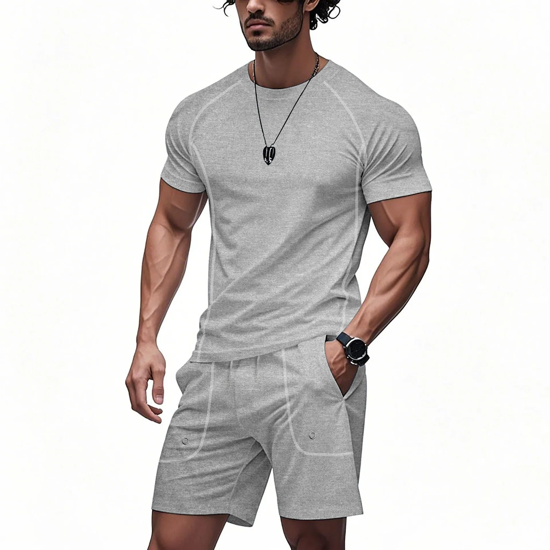 Ji New Small Twill Men's Casual Sports Thin Lapel POLO Shirt Short Sleeve Set 2-piece Set Cw38134