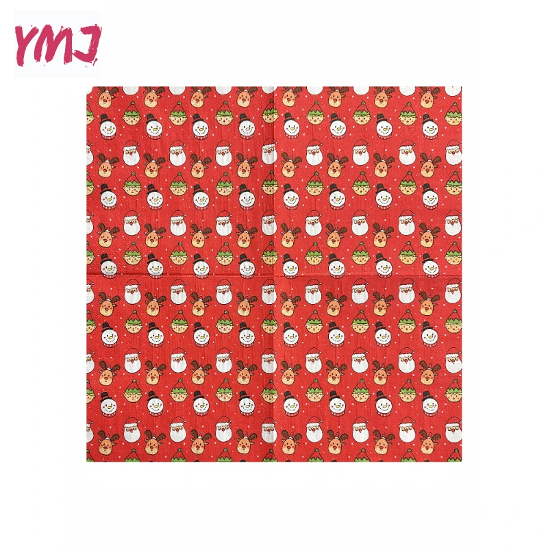 Red Christmas Element Printed Napkin Square Christmas Party Decoration Coloured Wood Pulp Paper Towels 2-Ply 20pcs/pac 33*33cm