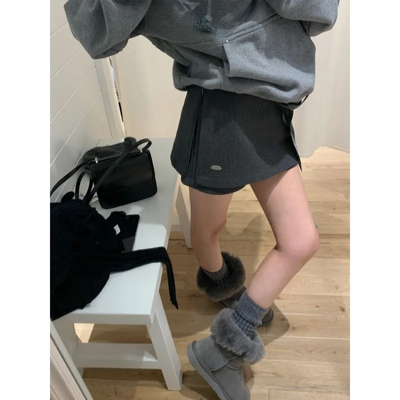 

Корейская однотонная повседневная сексуальная тонкая мини-юбка с разрезом, женская осень 202, новая модная универсальная юбка трапециевидной формы с высокой талией