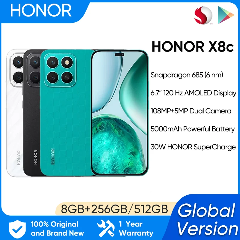 HONOR X8c Global Version Smartphone Snapdragon 685 6.7'' AMOLED 120Hz Display 5000mAh Battery 108MP Main Camera 35W SuperCharge