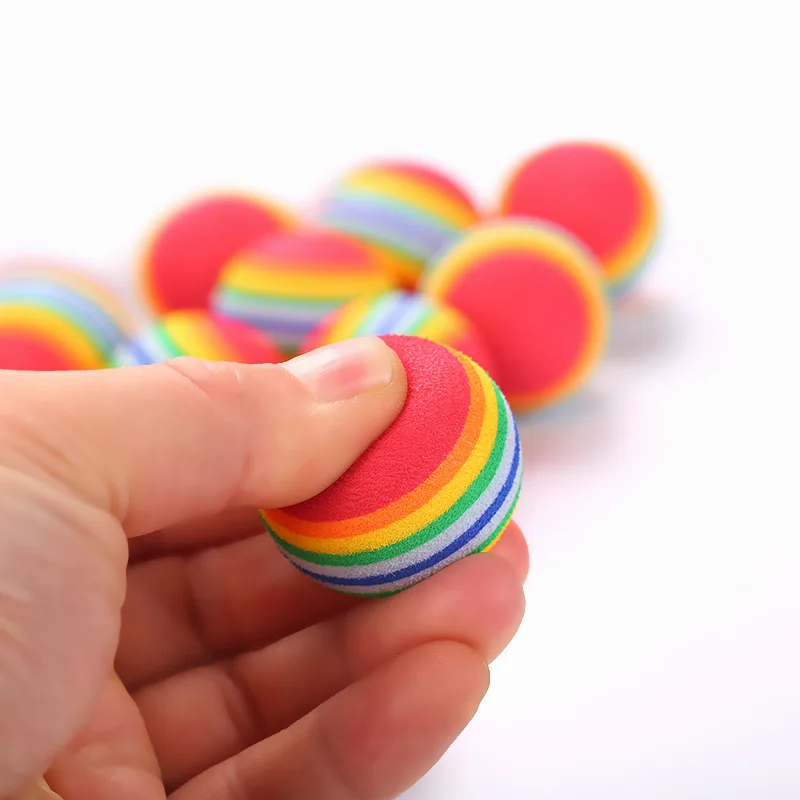 10Pcs Colorful Cat Toy Ball EVA Bite-Resistant Elastic Rainbow Ball Kitten Puppy Chewing Training Interactive Toys Pet Supplies
