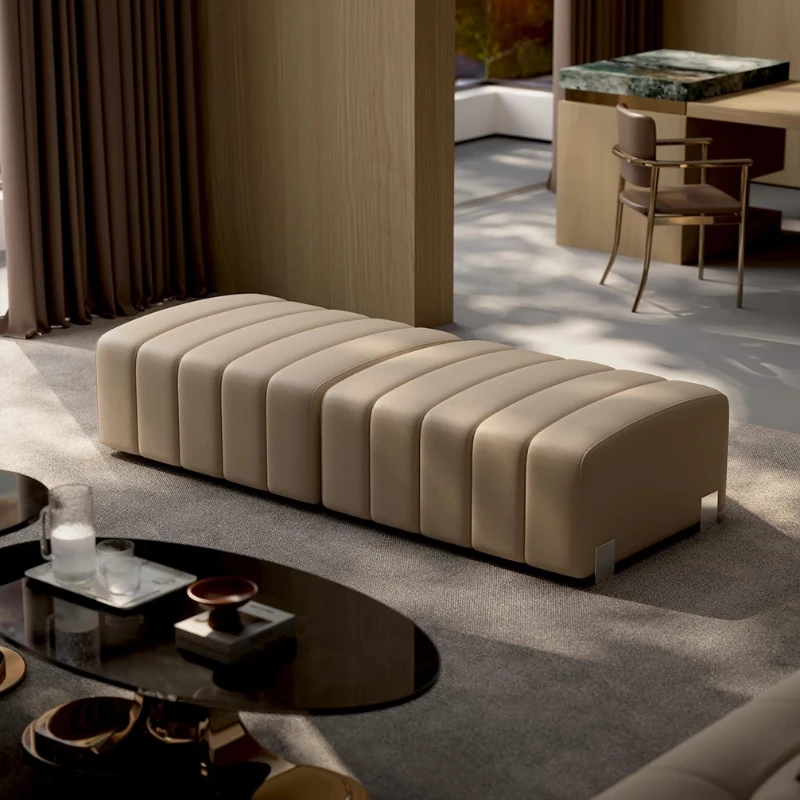 Taburete Rectangular Para dormitorio, Almohadillas De cuero Para piernas para adultos, PUF, taburete otomano Para sofá, reposapiés europeo, Sillas Para Sala De Estar, muebles