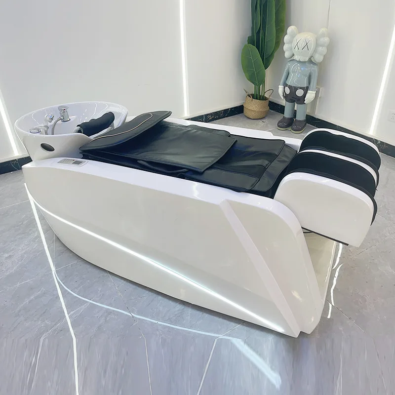 High Quality Barbershop Furniture Electric Massage Head Spa Washing Chair Luxury Backwash Salon Shampoo Chair with Lights