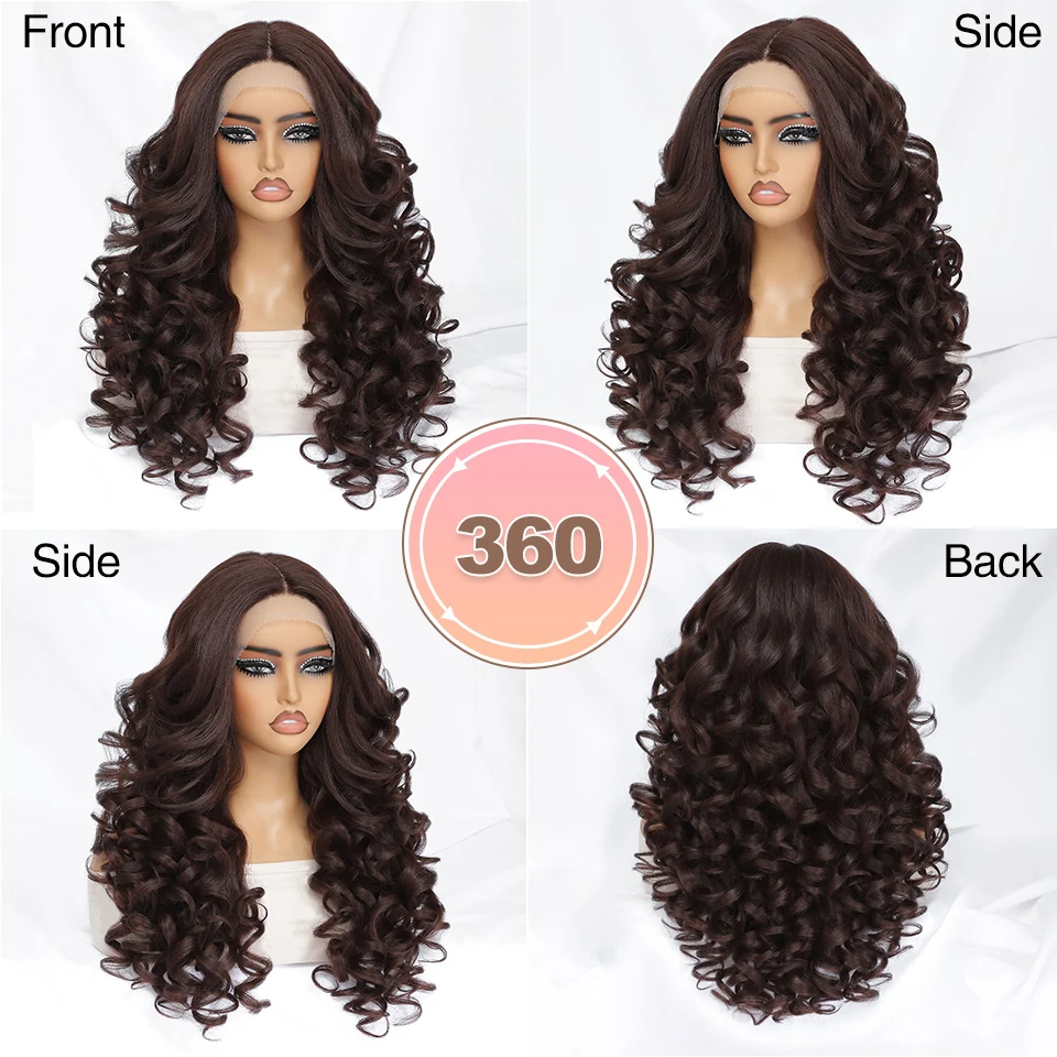 24 Inch Synthetic Lace Front Wigs For Black Women Curly Afro Lace Wigs for Afro Women Chocolate Brown Lace Front Wigs For Woman