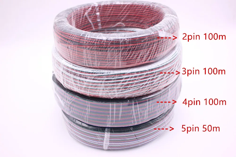 100m/50m LED Cable Extension Wire Cord Connector 22AWG 2Pins 3Pins 4 Pins 5Pins for RGB RGBW Single Color LED Strips