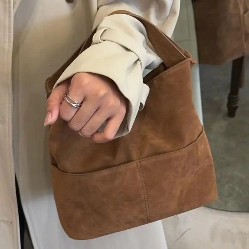 

X90D Stylish Autumn Winter Suedes Purse Wear Resistant Casual Daily Shoulder Handbag