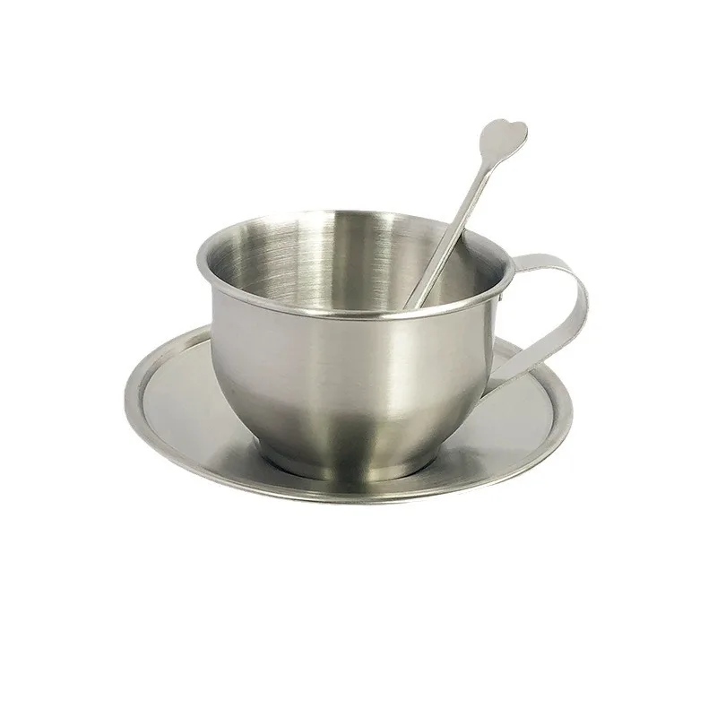 European stainless steel coffee cup and plate set, English afternoon tea, coffee cup, plate, spoon, three piece set