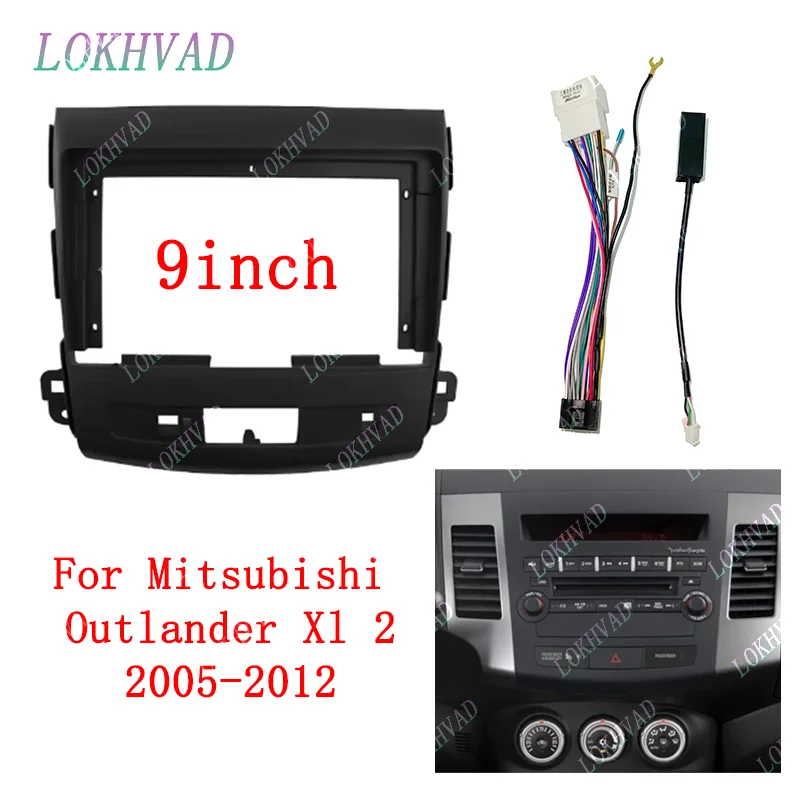 Car Radio Frame For Mitsubishi Outlander Xl 2 2005-2012 9 inch Stereo Panel Harness Wire Power Cable Canbus