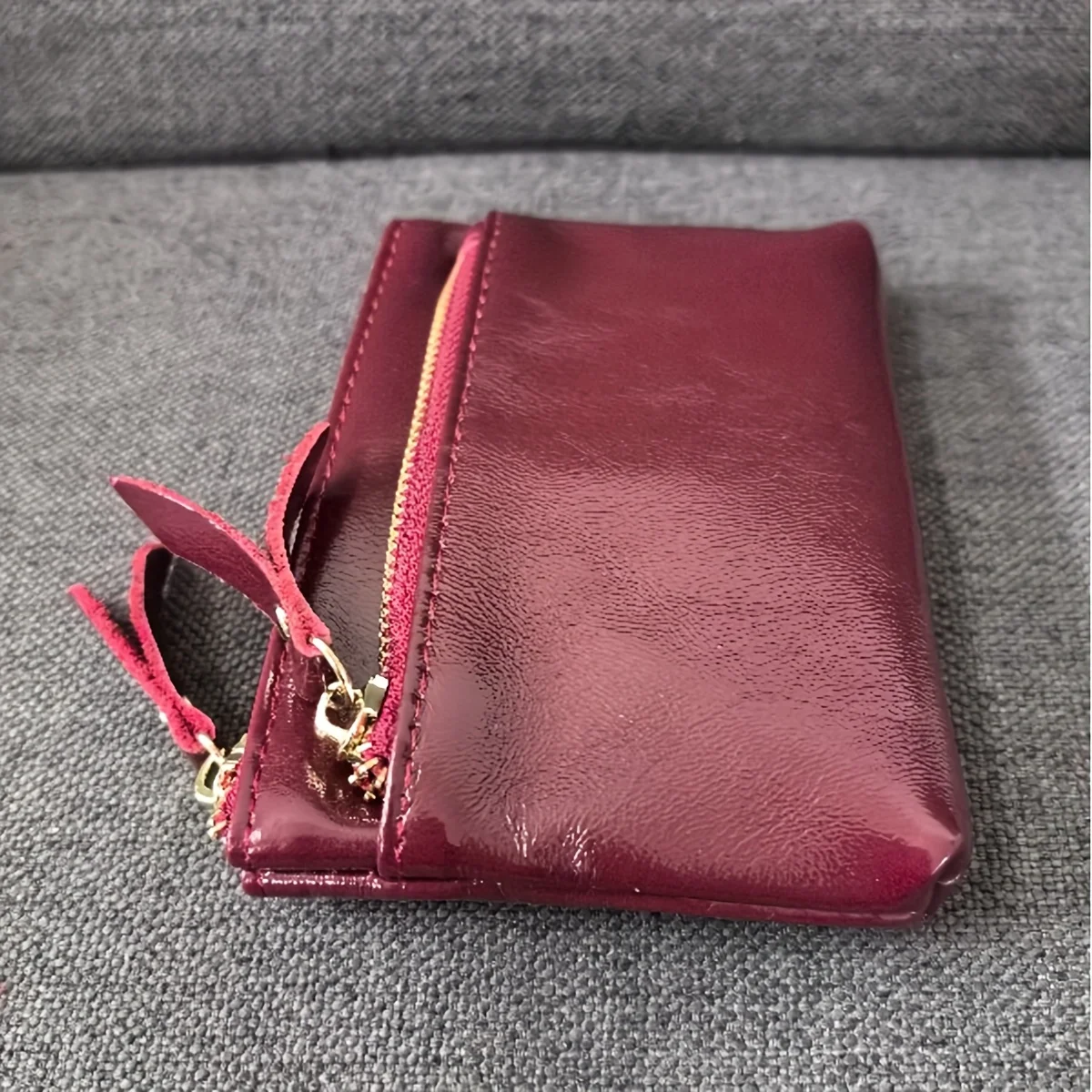 Silver zipper small wallet for women. Top layer cowhide mini pouch. Cracked texture key bag. Card holder. Coin purse. image 6