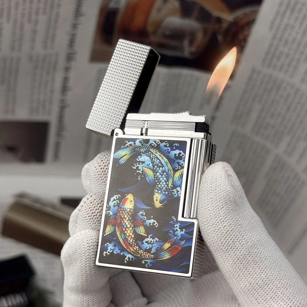 

2026 New Style Lighter Koi pattern Bright Sound Brushing Metal Cigarette Tool Fashion Metal lighter Good Birthday Gift