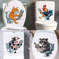 Funny Cat/Cow/Raccoon/Rooster Animal on The Toilet Sticker Bathroom Toilet Cover Sticker WC Home BathRoom Decoration M950