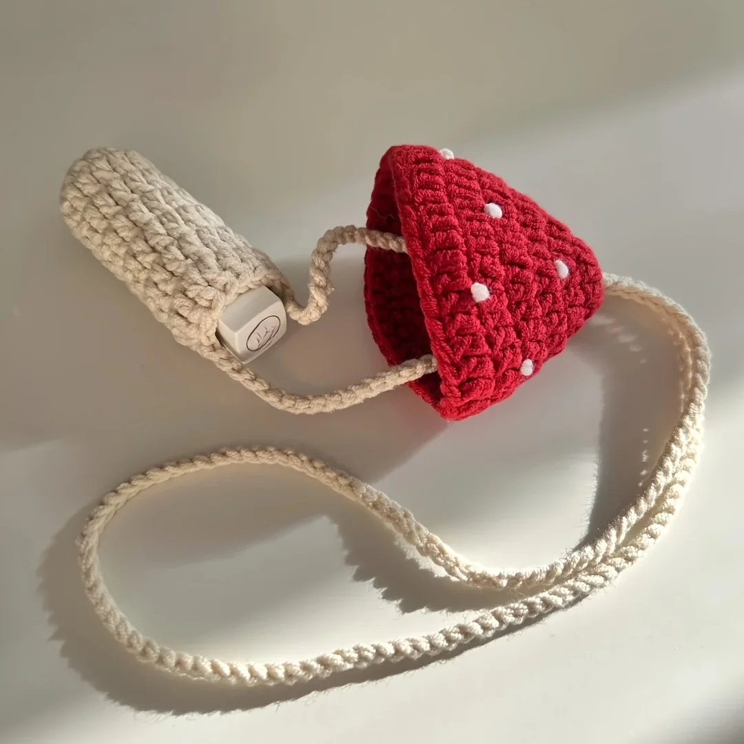 

One Hand-Crocheted Little Mushroom Bag, Can Be Used As a Lipstick, USB Drive And Small Item Pouch, Hanging Rope Bag Decoration, Whimsical Crochet; Perfect Gift for Textile Enthusiasts